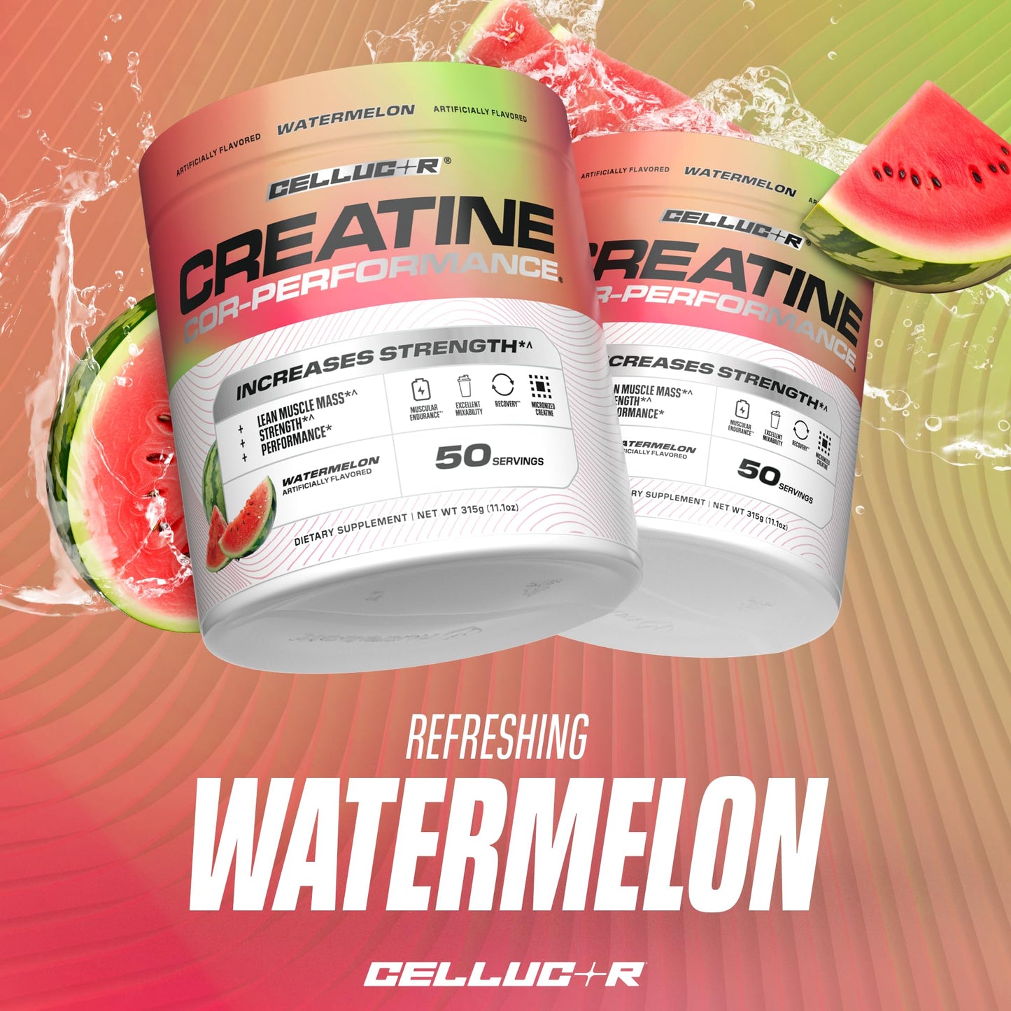 Cellucor Creatine Powder, Watermelon Flavor - Increases Strength, Lean Muscle Mass & Endurance, Micronized Creatine for Fast Absorption, 5g Creatine per Serving, 50 Servings