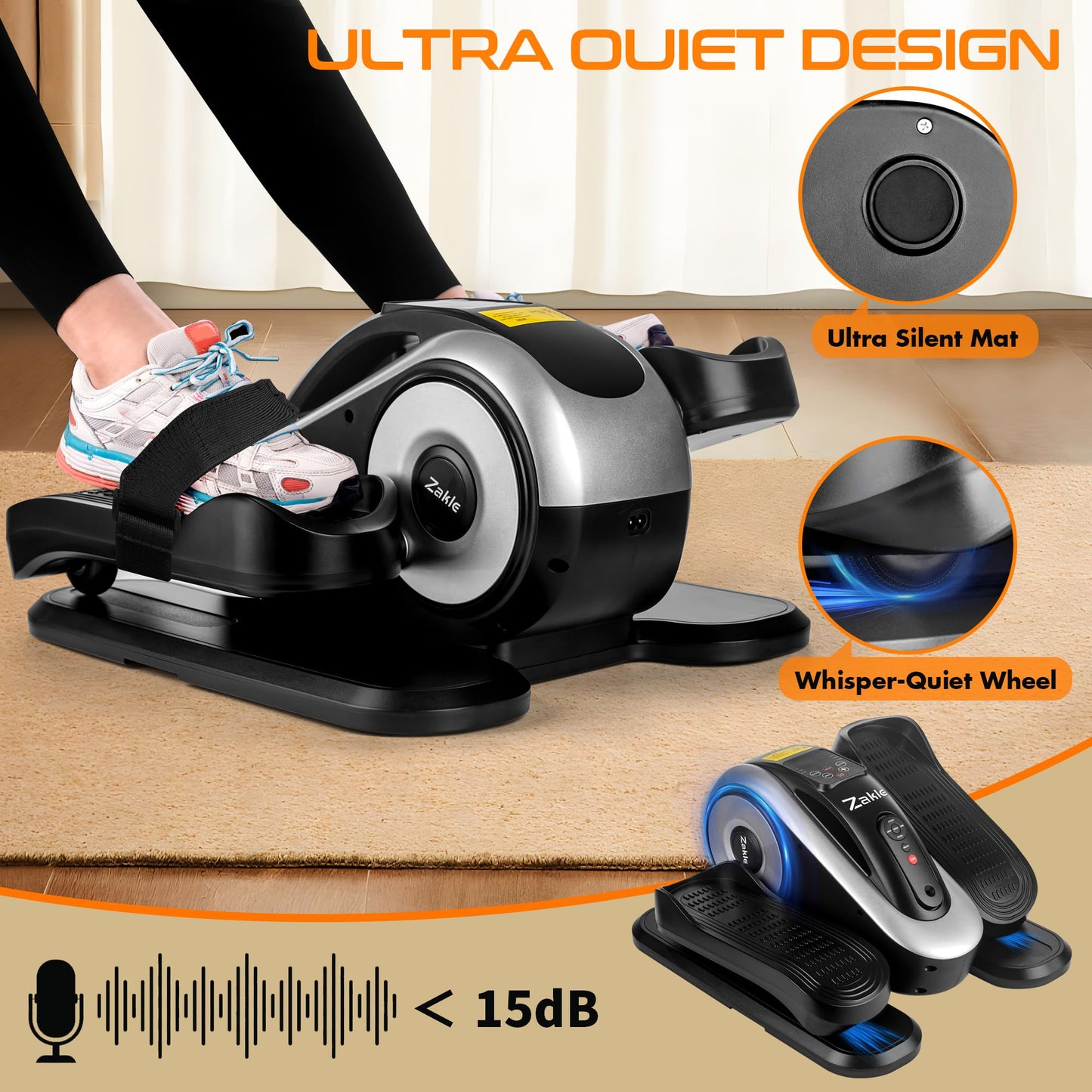 Zakle Under Desk Elliptical Machine, Electric Seated Pedal Exerciser w/Remote Control & 12 Adjustable Speeds, Fully Assembled Elliptical Training Machine for Home Office