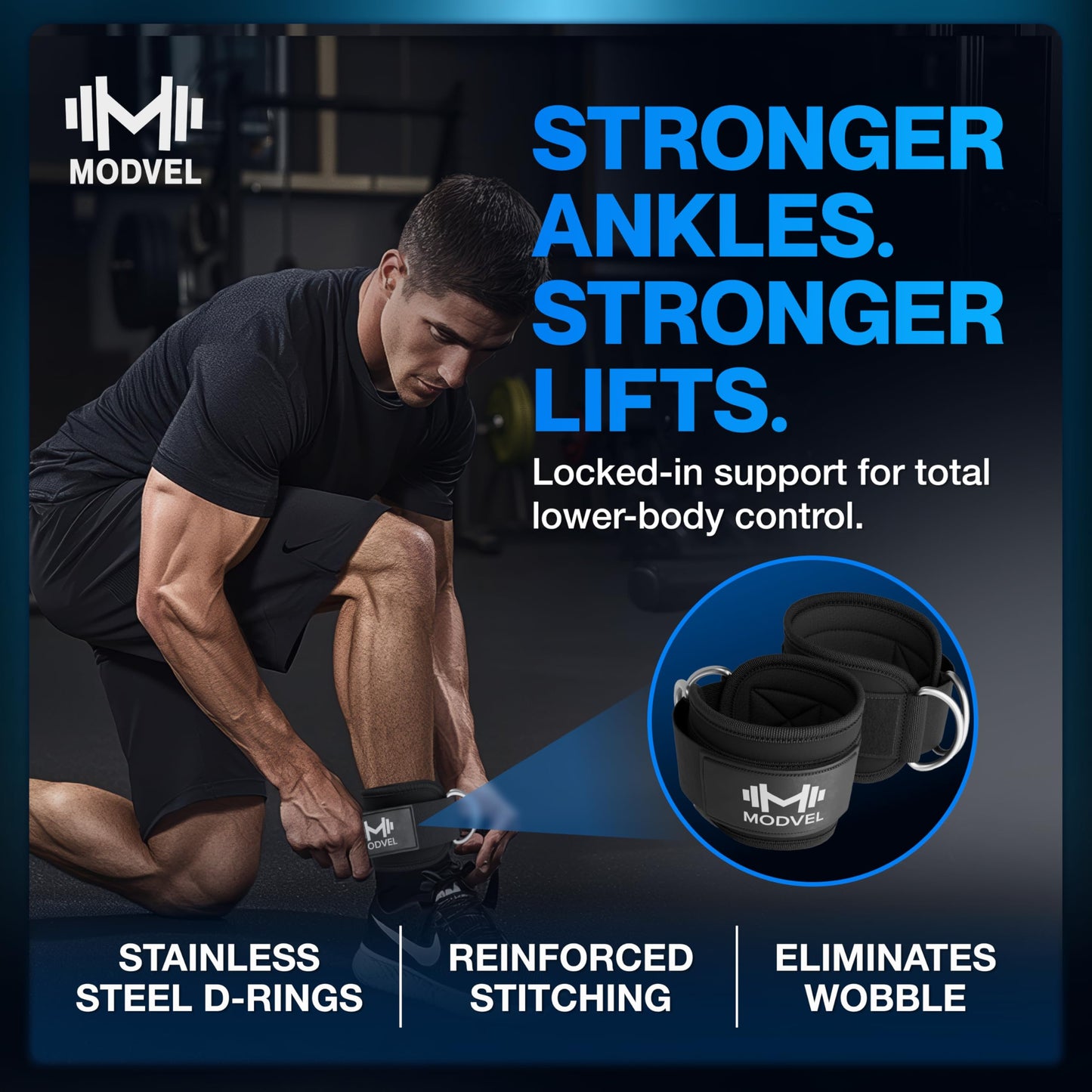 Modvel Ankle Strap (Single) for Cable Machine – Adjustable & Comfortable Gym Accessory for Strength Training, Weightlifting, and Injury Recovery – Durable Padded Support for Men & Women (Black)