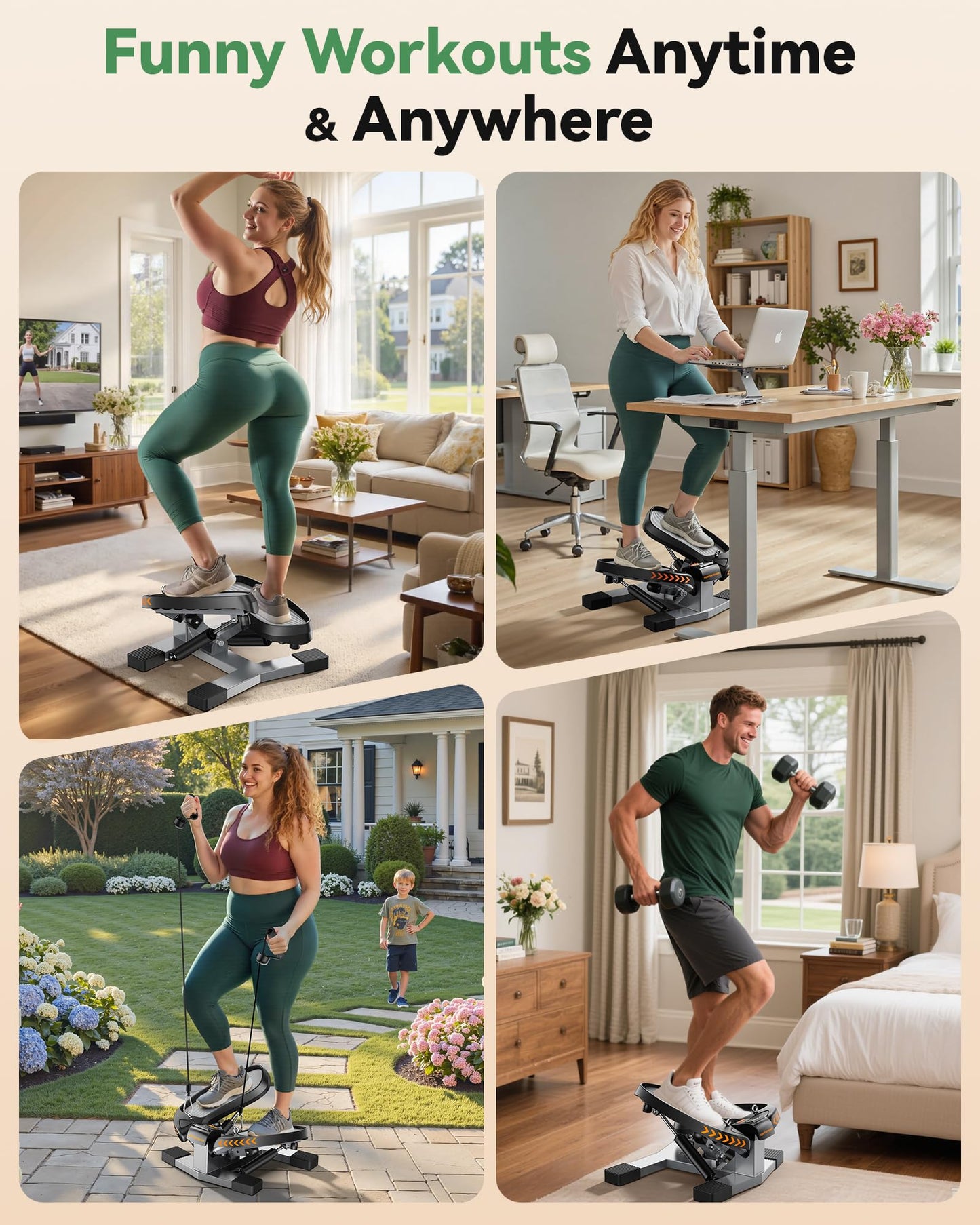 Sportsroyals Twist Stepper,Steppers for Exercise at Home,Stair Stepper with Resistance Bands for Full Body Workout, 660lbs Weight Capacity