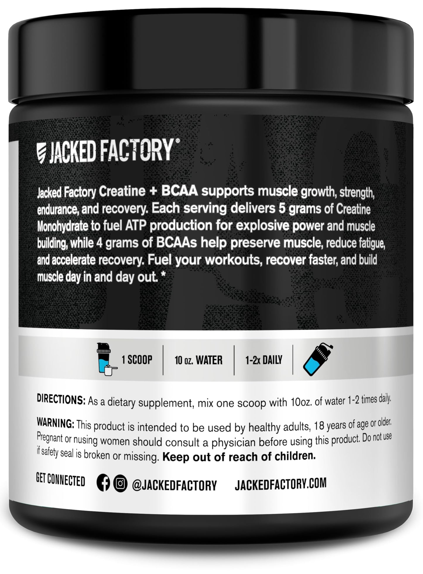Jacked Factory Creatine + BCAAs - Creatine Monohydrate + BCAA Powder for Increased Post-Workout Recovery, Performance, Lean Muscle Growth, & Reduced Fatigue - 30 Servings, Blue Raspberry