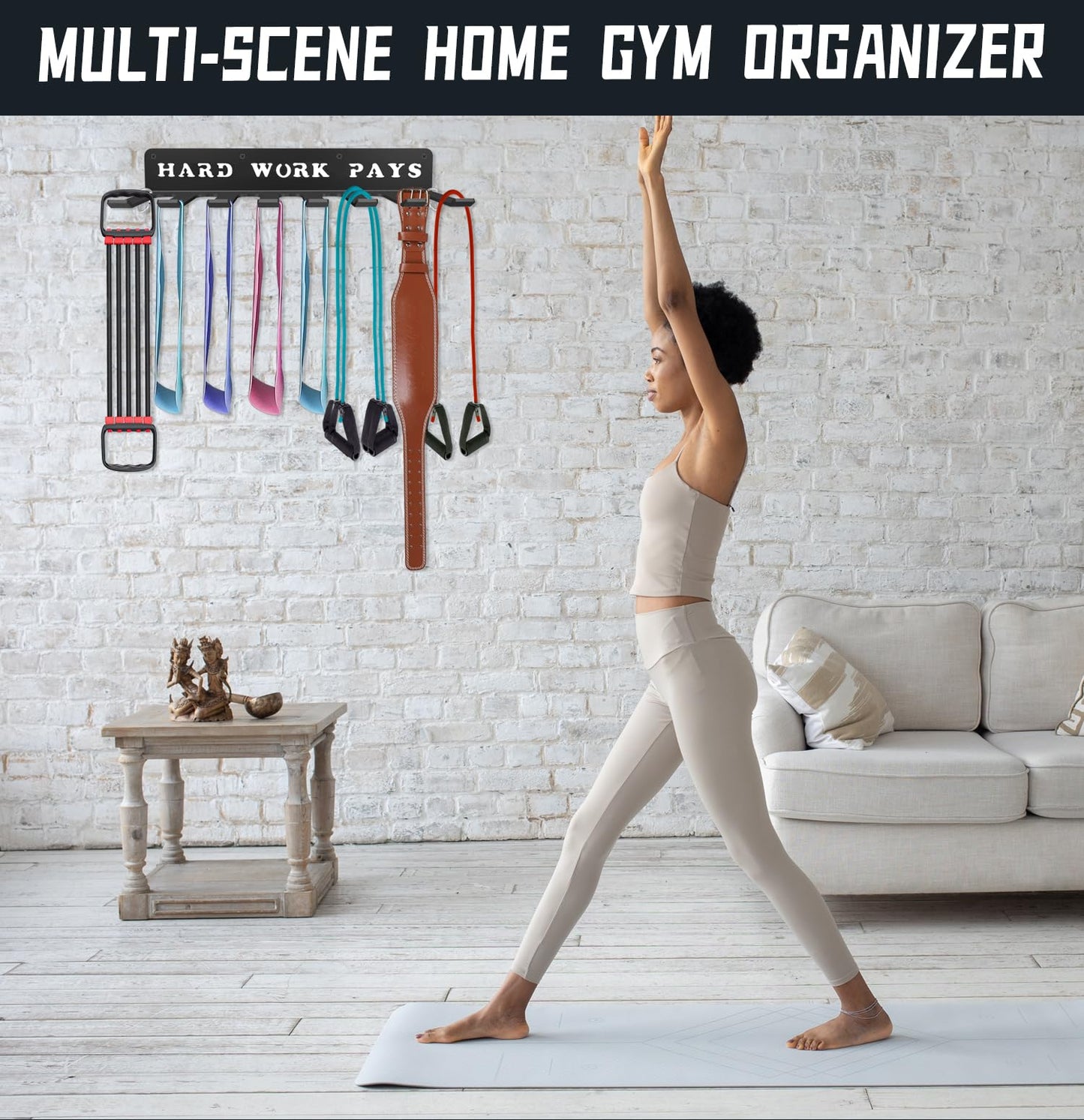 Fitness Bands Included Carabiners Rack Storage Hanger Rack Jump Ropes Rack Multi-Purpose Workout Gear Wall Hanger Storage for Resistance Bands, Jump Ropes, Lifting Belt, Fitness Bands, Barbells (balck)