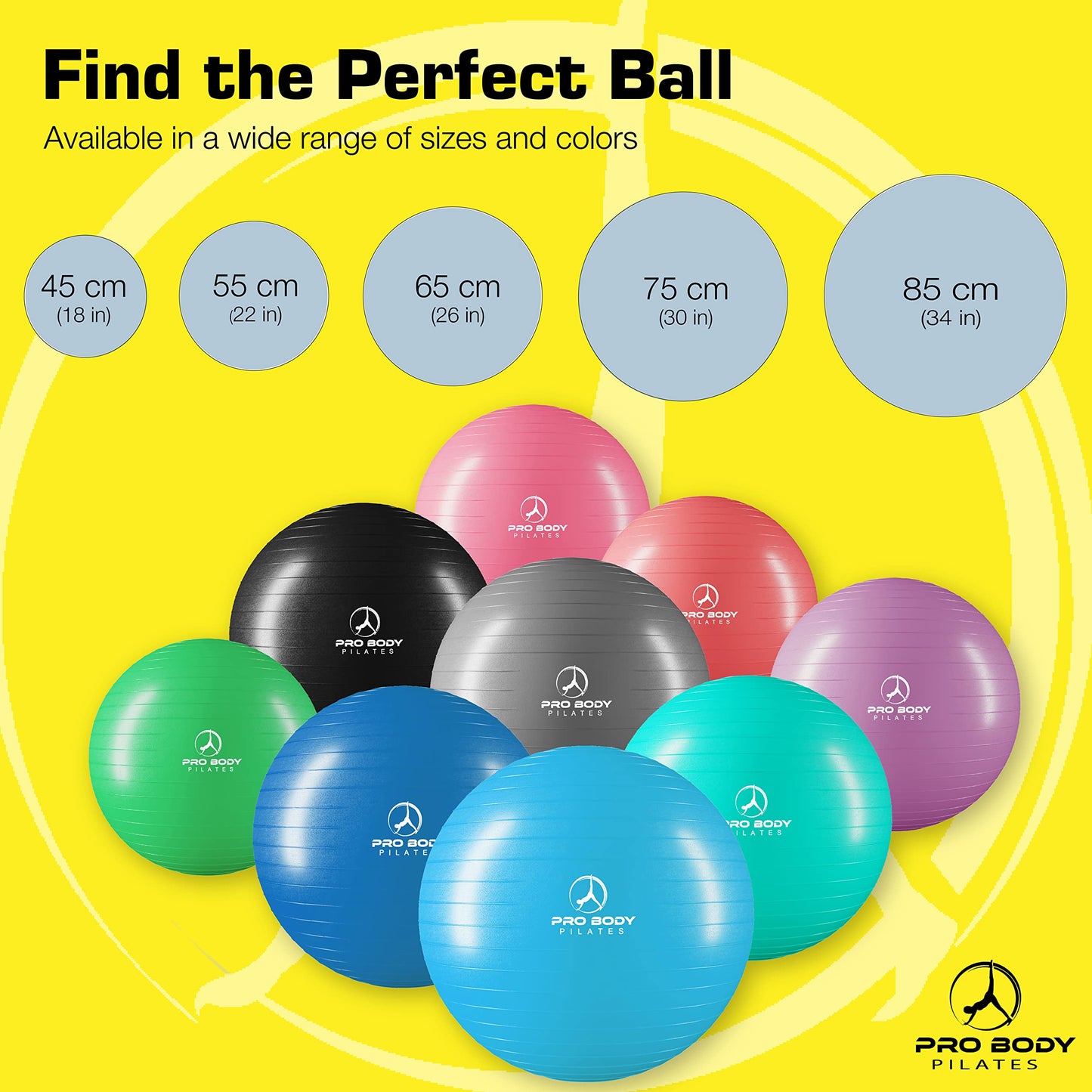 ProBody Pilates Exercise Ball - Multiple Sizes Gym Grade Balance Ball for Fitness, Workout, Pregnancy & Physical Therapy, Stability Yoga Ball Chair (Blue, 65cm)