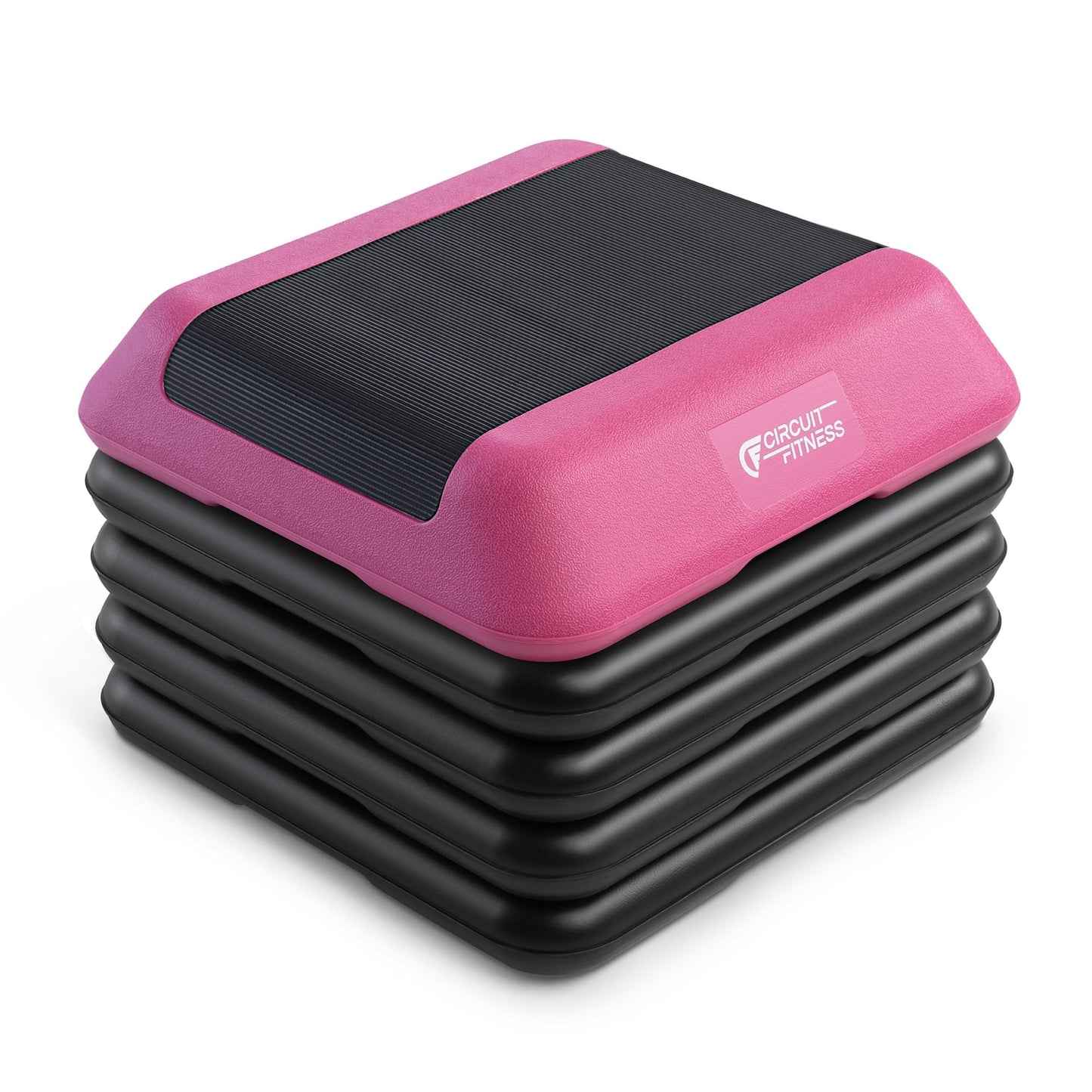 Circuit Fitness by Marcy 16 x 16 inches Adjustable Height Aerobic Step Platform with 4 Risers, Non-Slip Rubber Surface, Home Exercise Fitness Training, American Pink, STEP-PINK01-4R