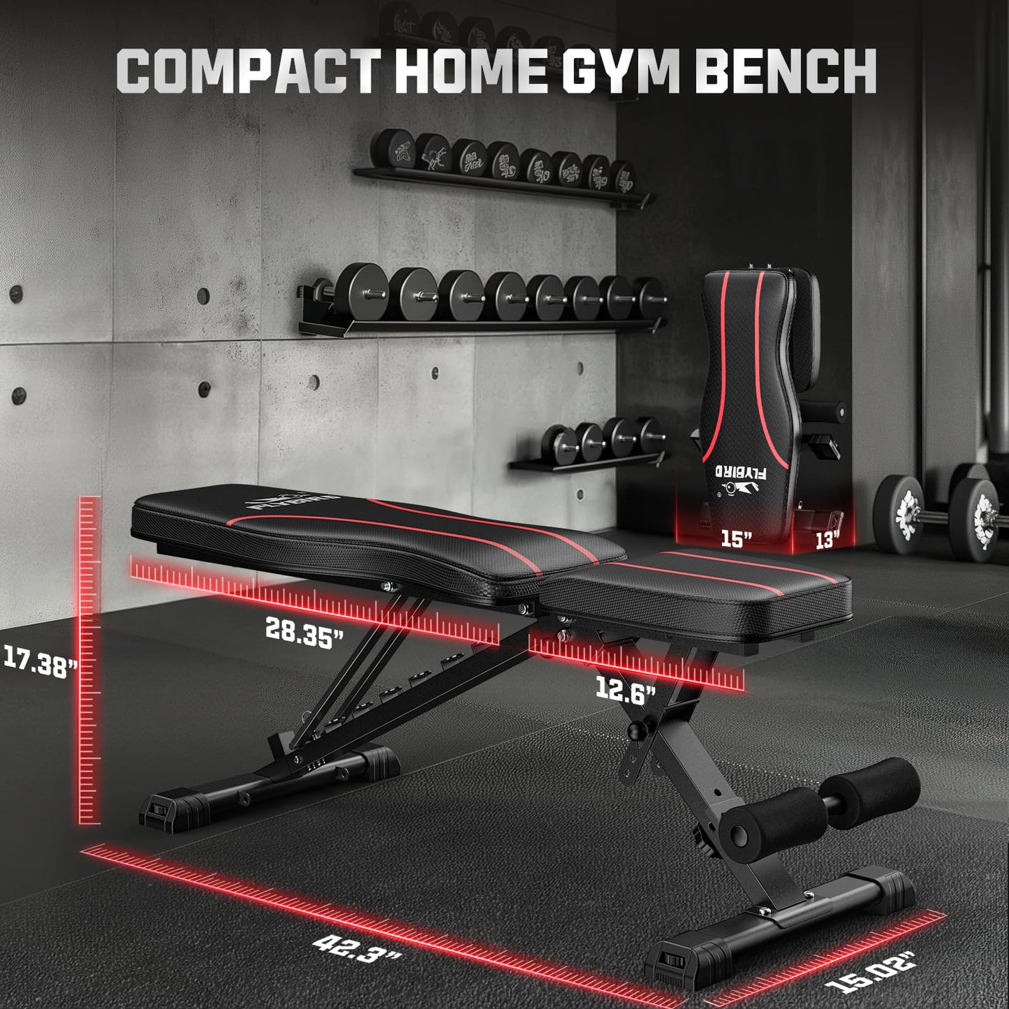 FLYBIRD Adjustable Bench,Utility Weight Bench for Full Body Workout- Multi-Purpose Foldable Incline Bench (Black)