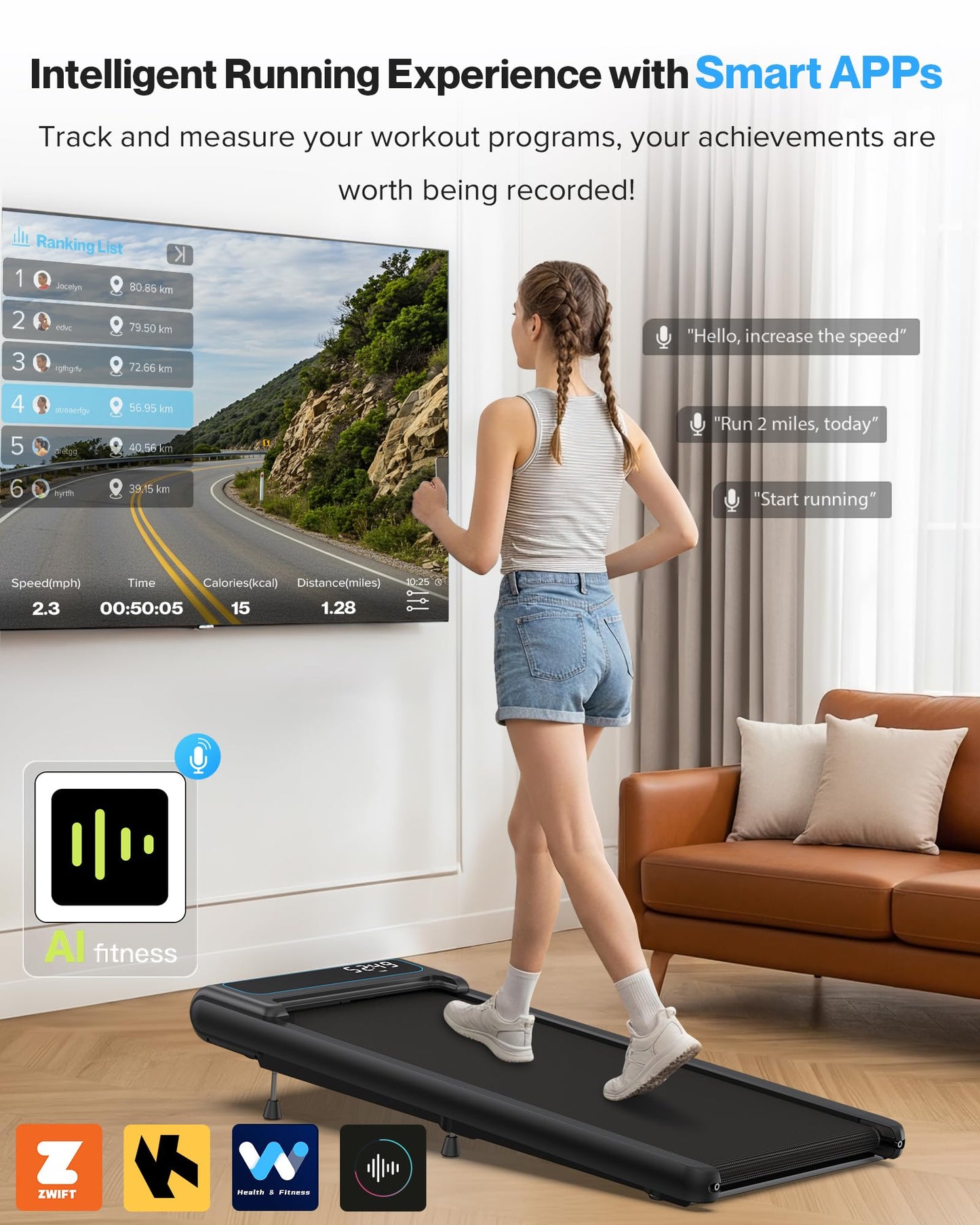 10% Incline Under Desk Walking Pad, 2.5HP Low Noise Treadmill for Home Office Apartment, 3 in 1 Lightweight Running Machine for Small Space, Works with Apps & Mute Remote Control, No Installation