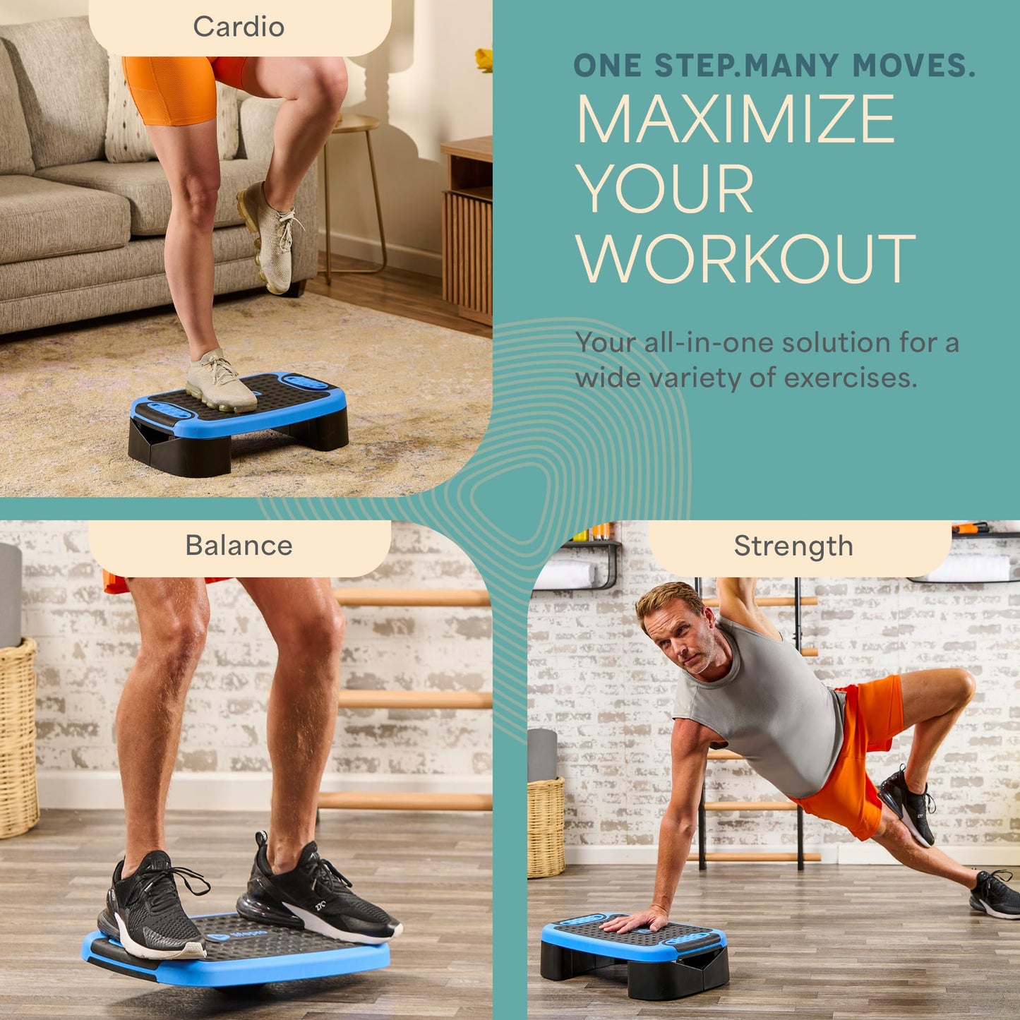 Lifepro 4-In-1 Aerobic Balance Board and Step Up Exercise Platform - Adjustable Multifunctional Balance Board Slant Board, Steppers for Exercise - Home Workout Non Slip Stepper Platform For Balance