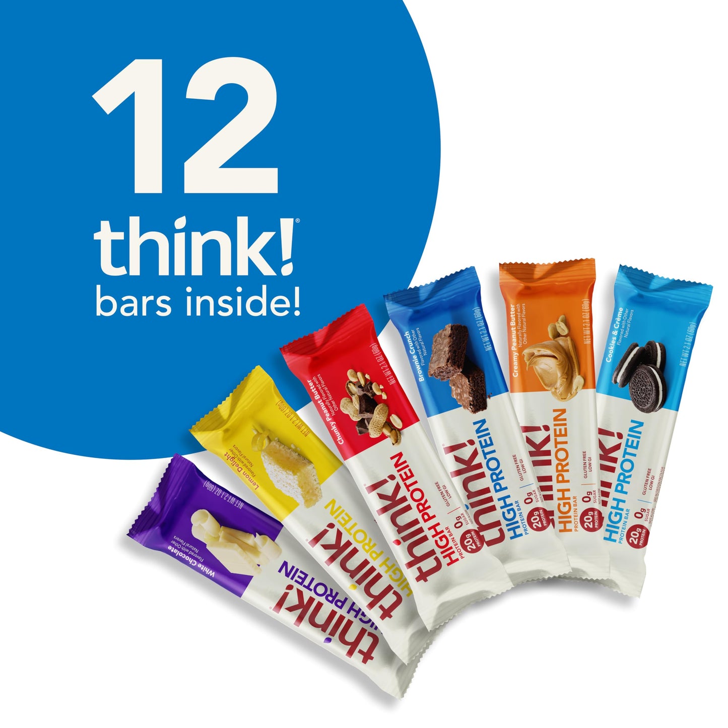 think! Protein Bars, High Protein Snacks, Gluten Free, Kosher Friendly,Variety Pack, Nutrition Bars, 2.1 Oz per Bar, 12 Count (Packaging May Vary)