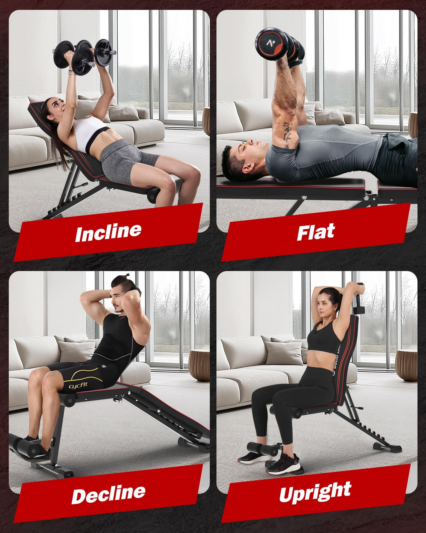 Adjustable Weight Bench Workout Bench for Home Gym, Foldable Workout Bench 700LBS Weight Capacity for Full Body Strength Training,Incline Flat Decline Sit-up Bench (2 Resistance Bands)