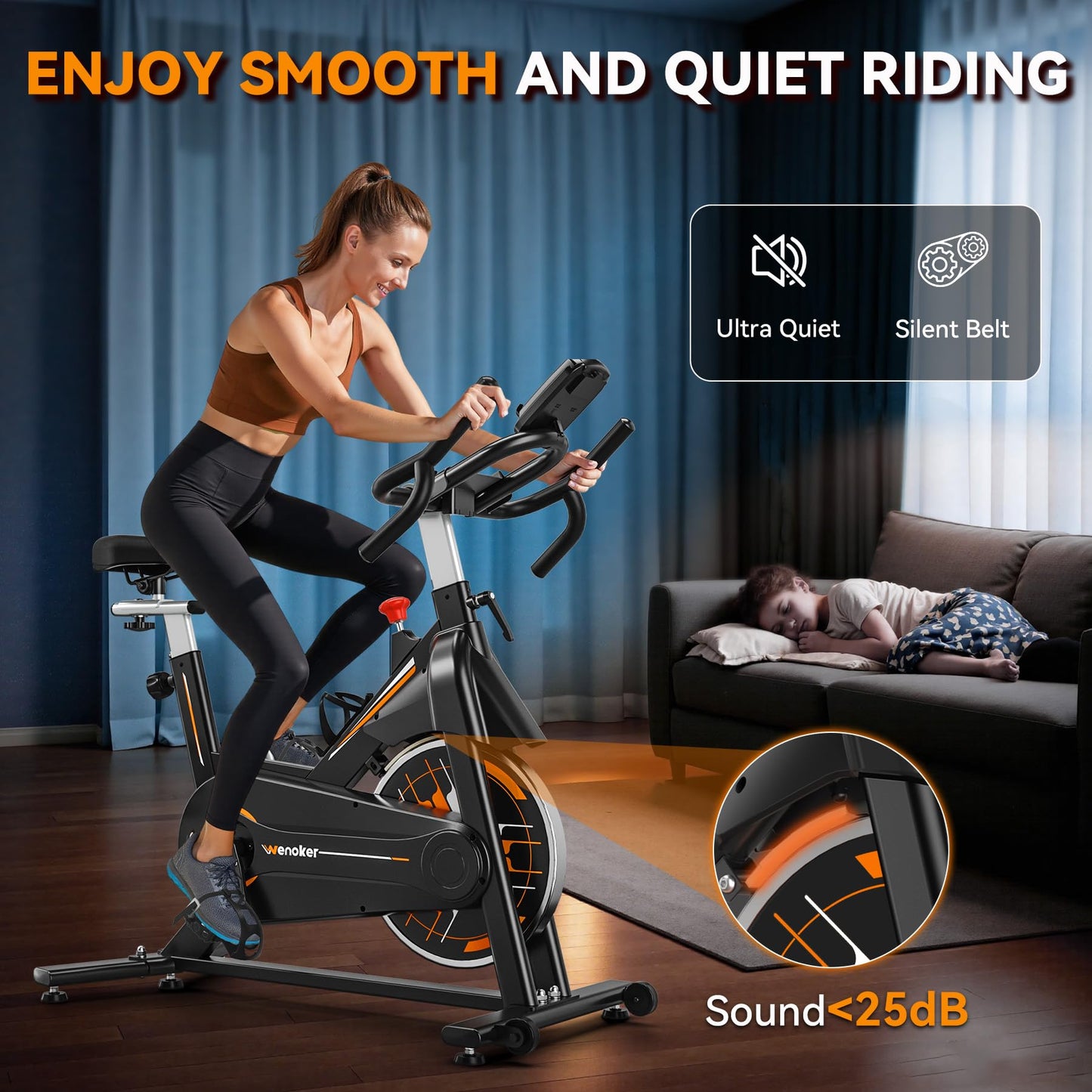 Exercise Bike, WENOKER Stationary Bike for Home, Indoor Bike with Silent Belt Drive, Heavy Flywheel, Multi-grips Handlebar and Upgraded Digital Display