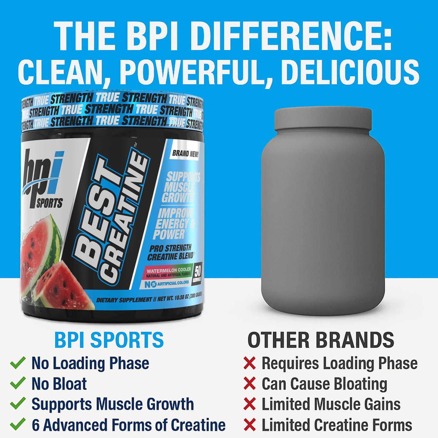 BPI Sports Best Creatine - Creatine Monohydrate Powder for Men & Women, Himalayan Salt - Strength, Pump, Muscle Growth, Muscle Definition - No Bloat - Watermelon Cooler - 50 servings - 10.58 Ounce