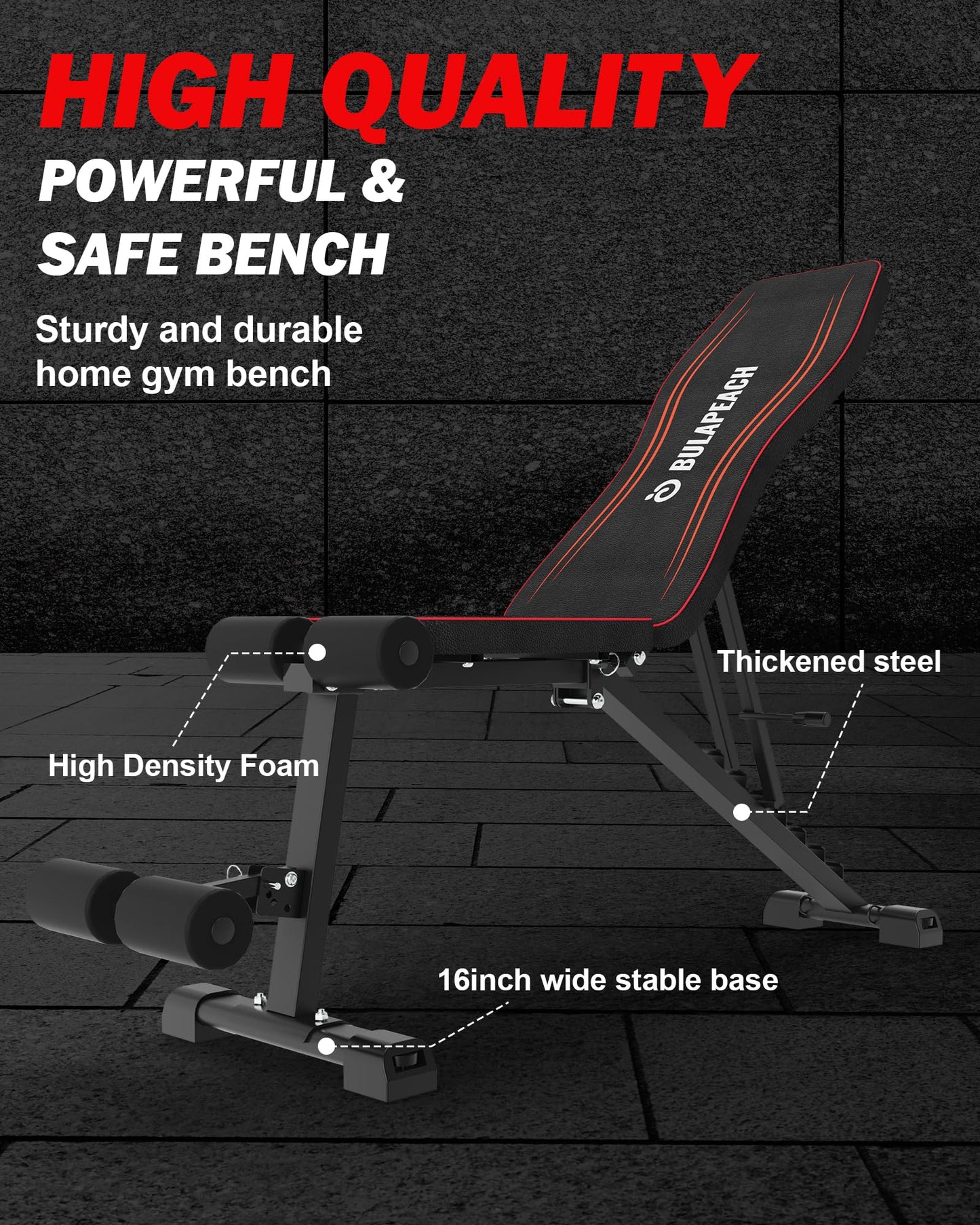 Adjustable Weight Bench Workout Bench for Home Gym, Foldable Workout Bench 700LBS Weight Capacity for Full Body Strength Training,Incline Flat Decline Sit-up Bench (2 Resistance Bands)