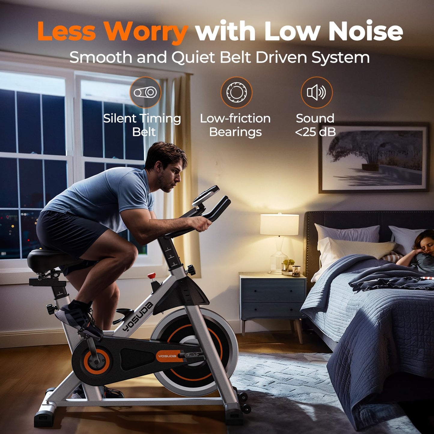 YOSUDA Exercise Bike, Brake Pad Stationary Bike for Home with Exclusive App, Magnetic Indoor Cycling Bike with 300 lb Weight Capacity, Low Noise, Tablet Holder and Fitness Courses for Weight Loss