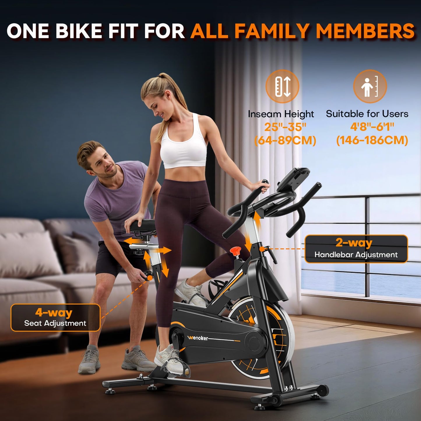 Exercise Bike, WENOKER Stationary Bike for Home, Indoor Bike with Silent Belt Drive, Heavy Flywheel, Multi-grips Handlebar and Upgraded Digital Display