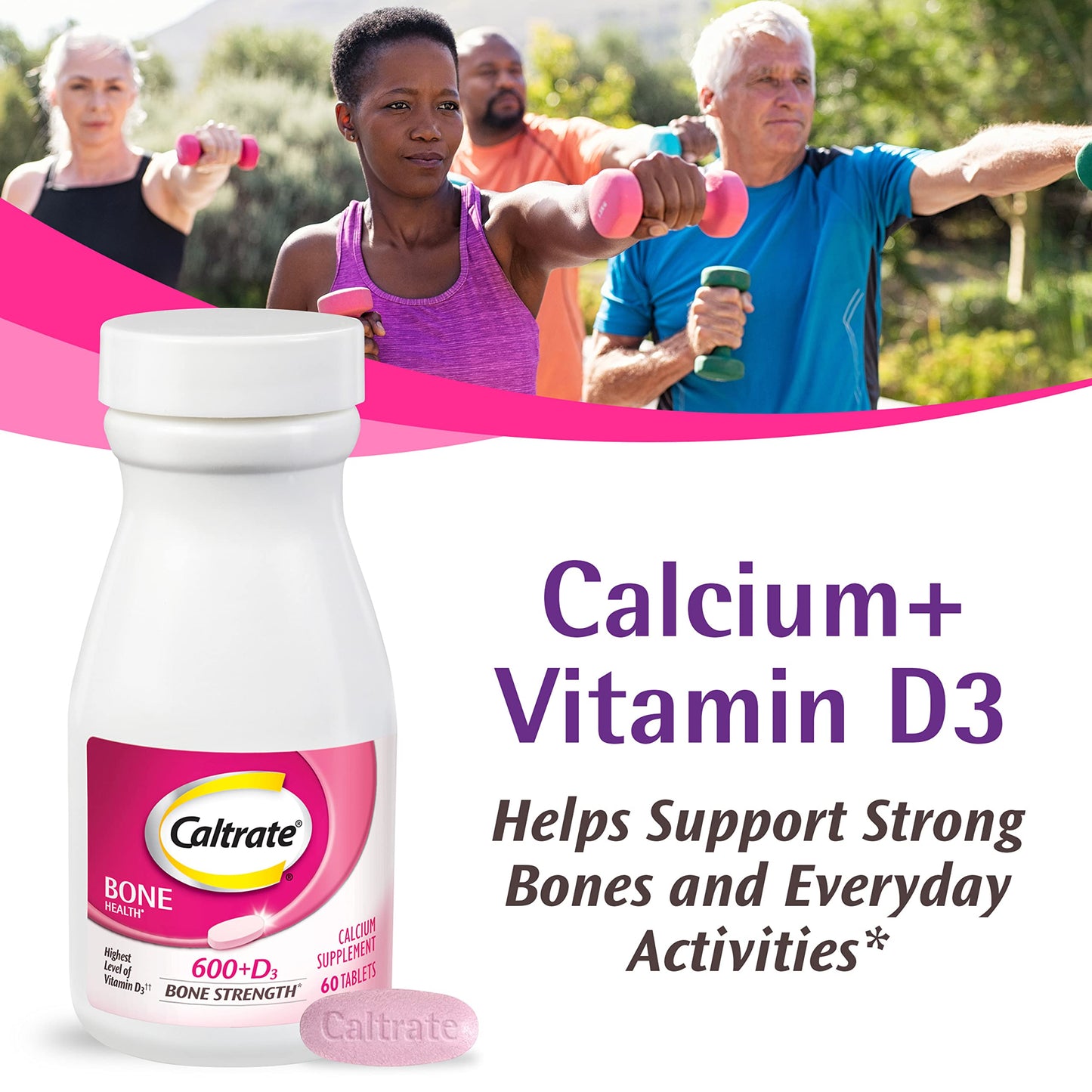 Caltrate 600 Plus D3 Calcium and Vitamin D Supplement Tablets, Bone Health Supplements for Adults - 200 Count