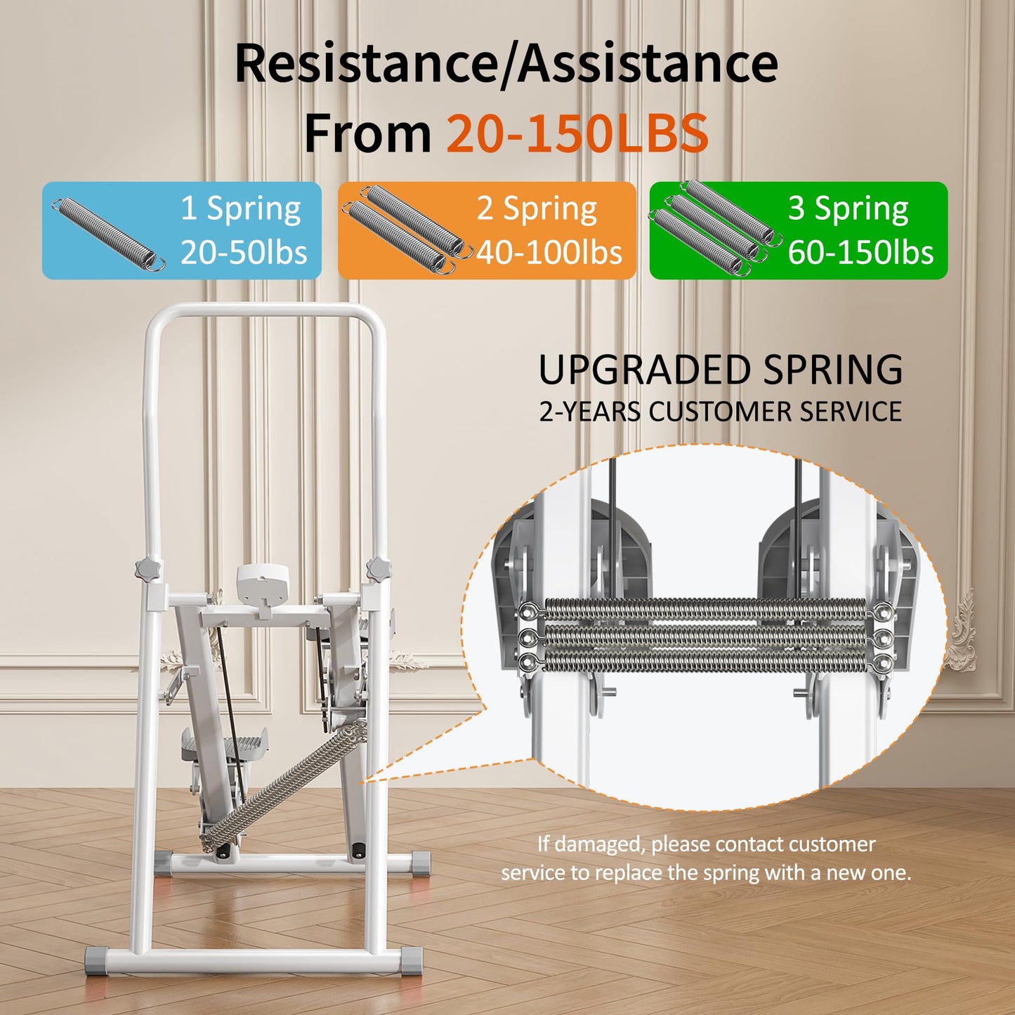 Stair Stepper Resistance Adjustable Folding Vertical Climber Machine for Home Gym Full-Body Workout (Grey/White)