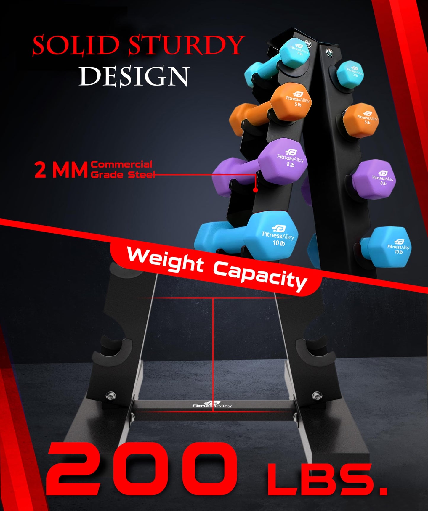 Fitness Alley 5 Tier Dumbbells Storage Rack - 200 LB Capacity Dumbbells Weight Rack - 2.0MM Thickness Weight Organizer Stand for Home Gym - Easy Assembly