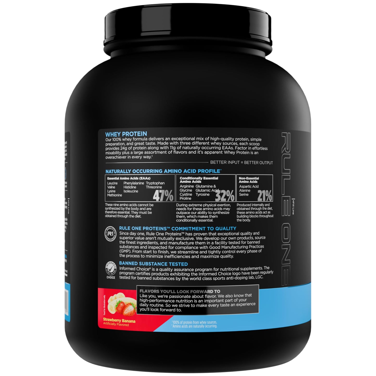 Rule 1 Whey Protein – 24g Fast-Acting Protein from All-Whey Sources with Naturally Occurring EAAs & BCAAs for Workout Recovery or Anytime Use (5 Pounds*, Strawberry Banana)