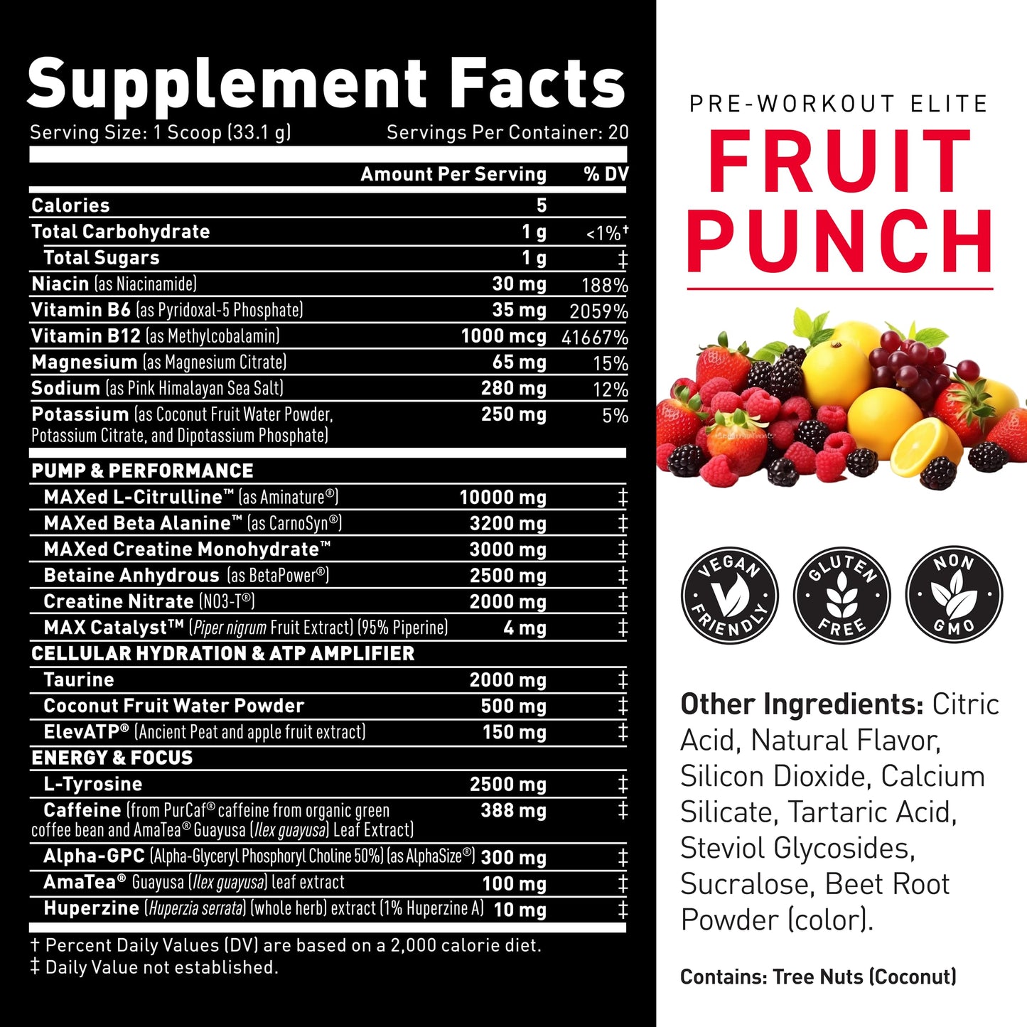 Kaged Pre Workout Powder Pre-Workout Elite for Men & Women, High Stimulant for Energy, Focus, Pumps, L-Citrulline, Beta Alanine, Creatine & 388mg of Organic Caffeine, Fruit Punch