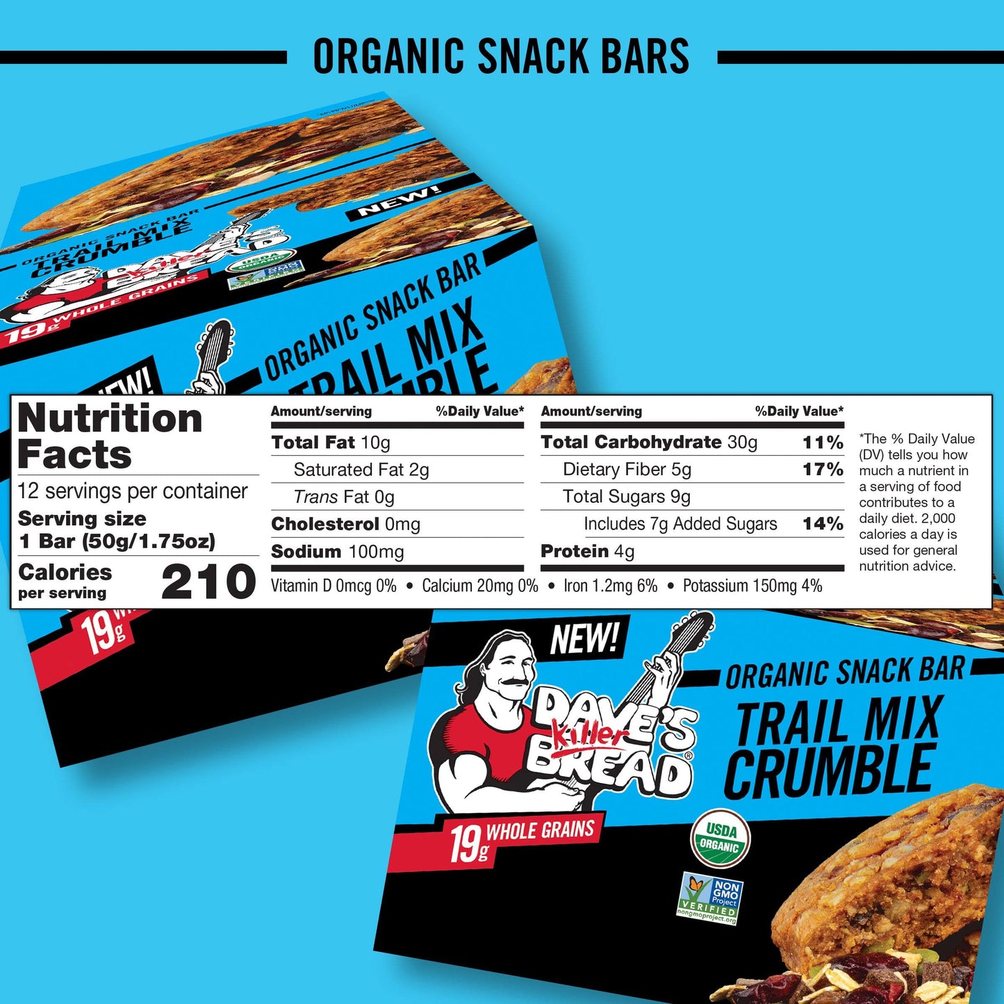 Dave's Killer Bread Trail Mix Crumble Organic Snack Bars, 12 Individually Wrapped Snack Bars (Pack of 1)