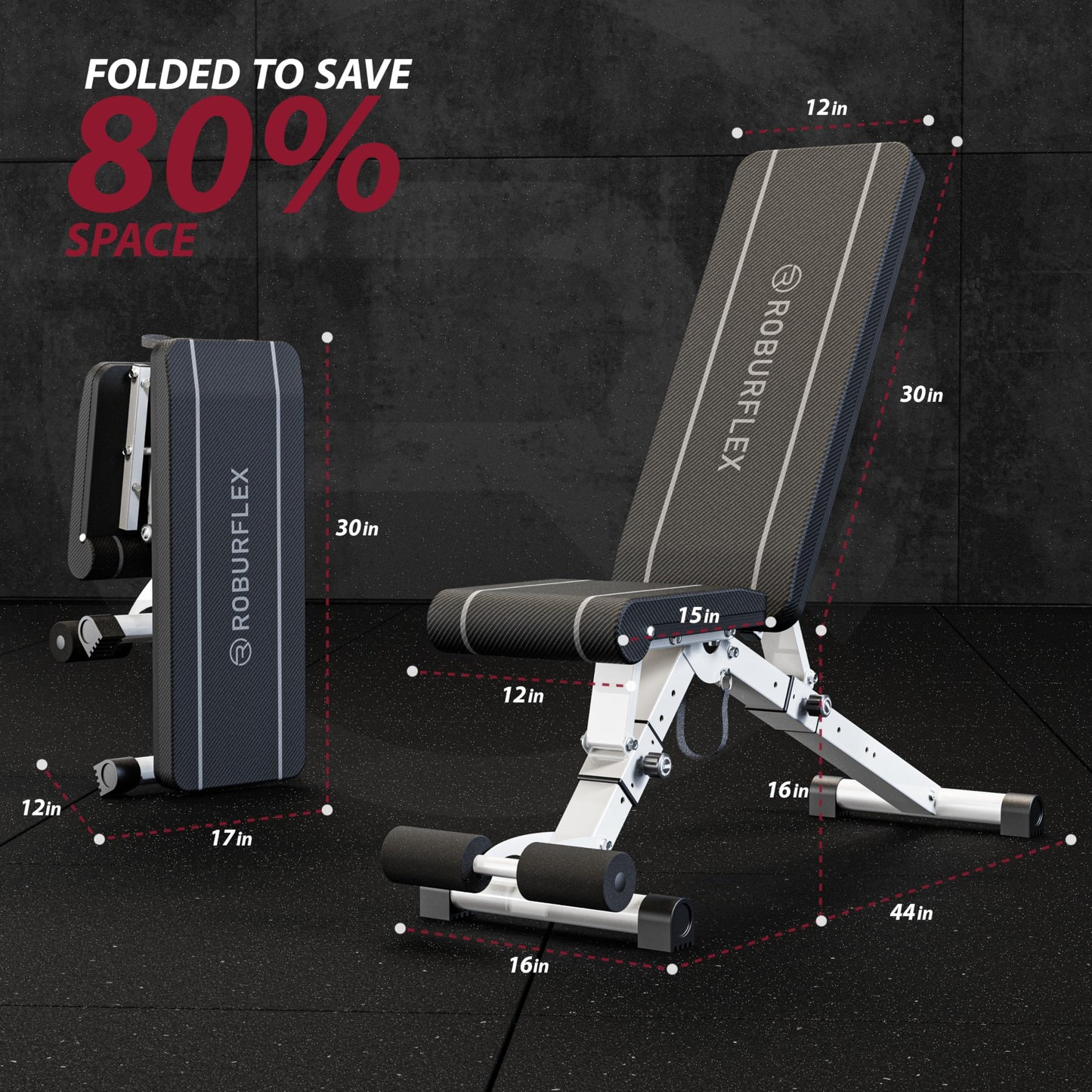 ROBURFLEX Adjustable/Foldable Workout Exercise Bench for Home Gym, Weightlifting and Strength Training - 6x4x2 Positions- 700 Pounds Load