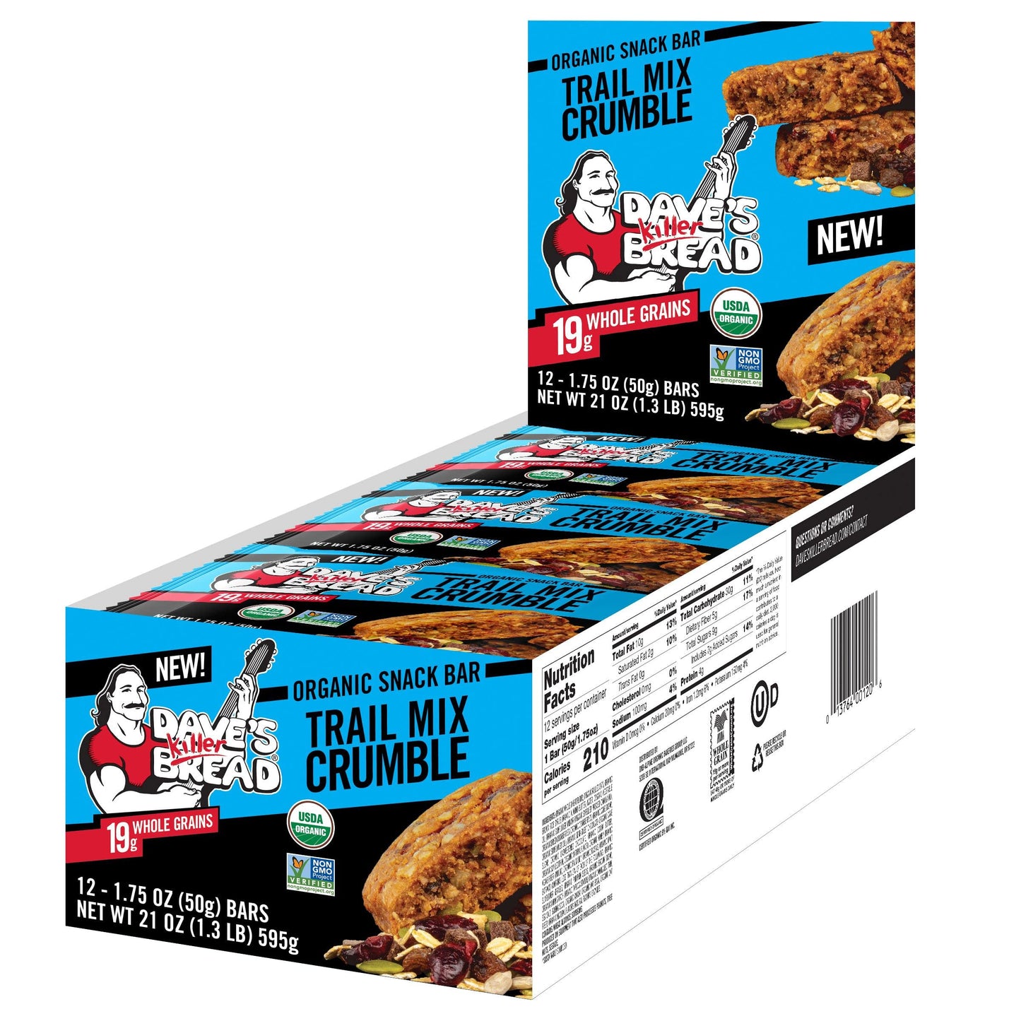 Dave's Killer Bread Trail Mix Crumble Organic Snack Bars, 12 Individually Wrapped Snack Bars (Pack of 1)