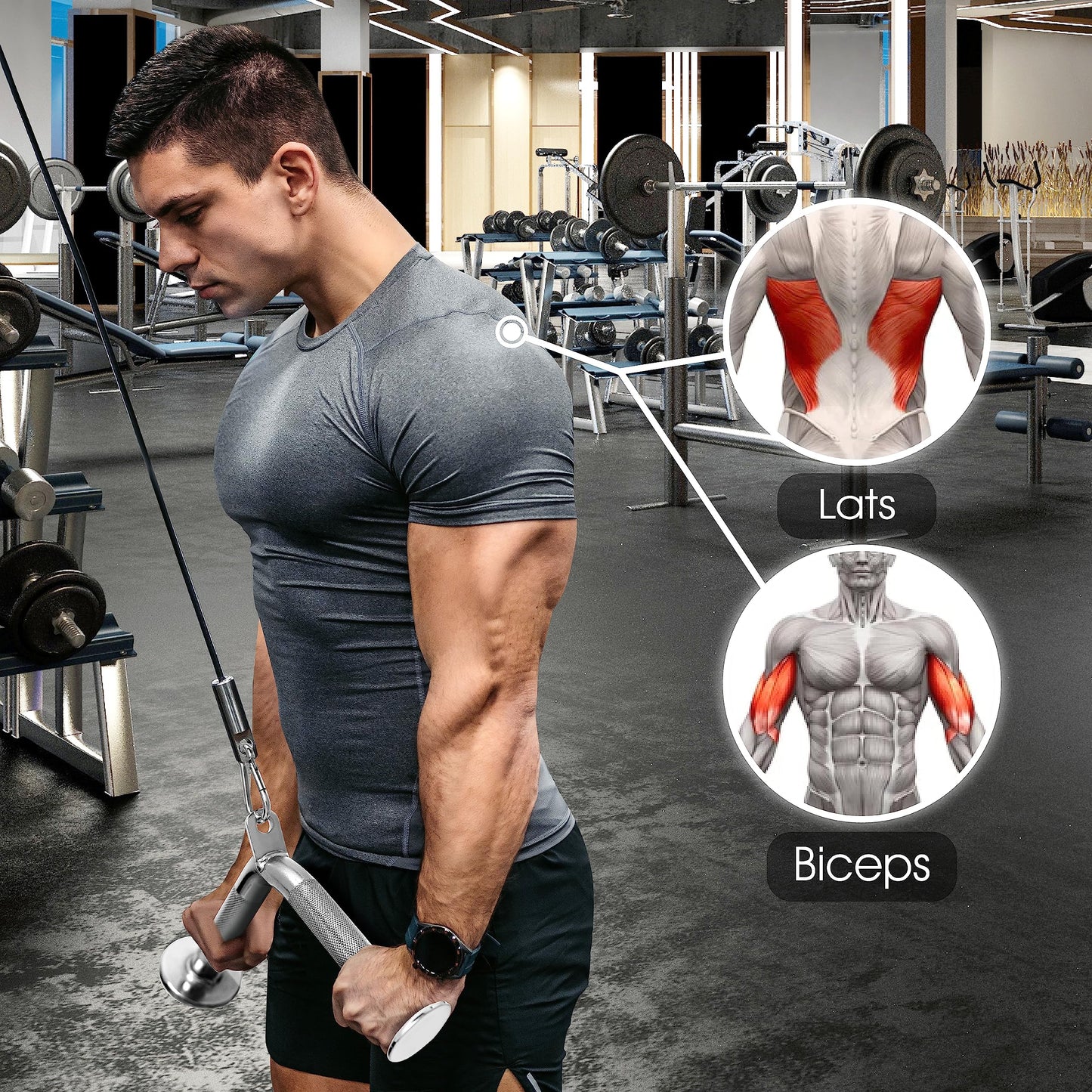 Yes4All Combo Double D Handle Cable Attachment, Tricep Rope/Tricep Pull Down Rope, Rotating Straight Bar, and V-Shaped Bar Handle
