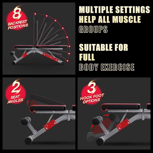 DONIUZ Weight Bench, Adjustable Workout Bench Press Set for Home Gym Full Body Strength Workout, Easy Assembly Foldable Training Lifting Bench, Max Load 750(Balck)