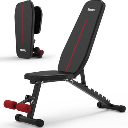 PASYOU Adjustable Weight Bench, Foldable Workout Bench for Home Gym, Support 90°Strength Training Bench for Full Body Workout with Fast Folding, 9-Level Backrest Position 2-Level Foot Support Folding