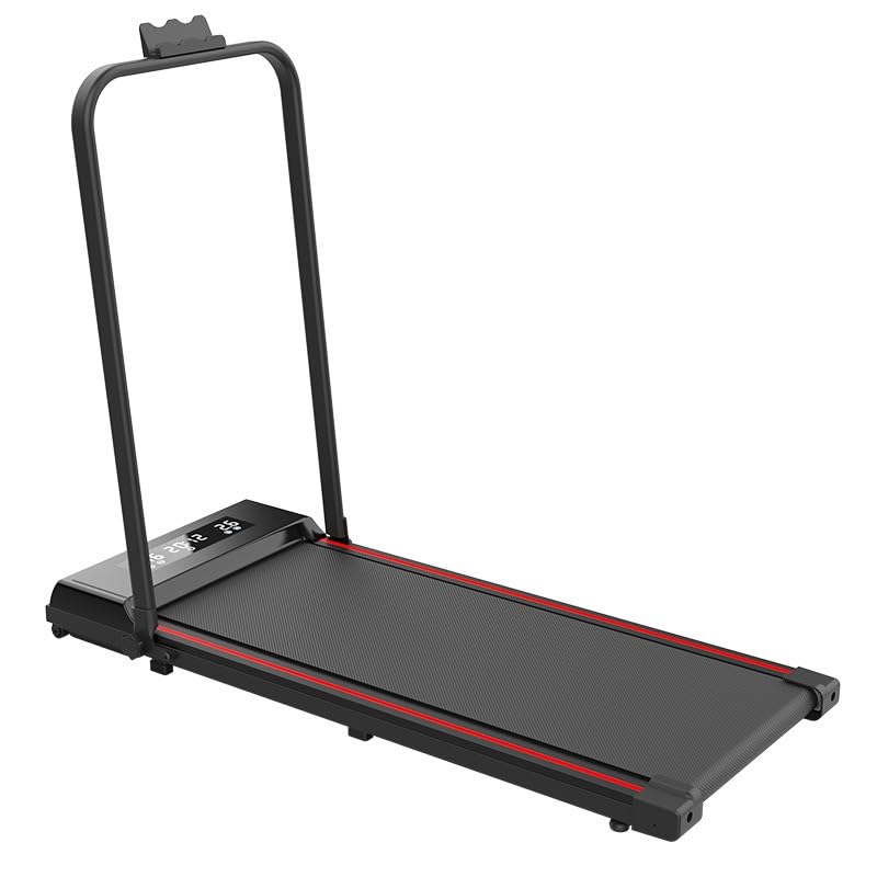 Small and Mini Folding Silent Electric Indoor Walking Machine for Home Use, a Fitness Equipment for Flat Treadmill (Black and red [Without handrails])