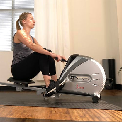 Sunny Health & Fitness Rowing Machine Rower Ergometer with Digital Monitor, Inclined Slide Rail, 220 LB Max Weight and Foldable - SF-RW5606