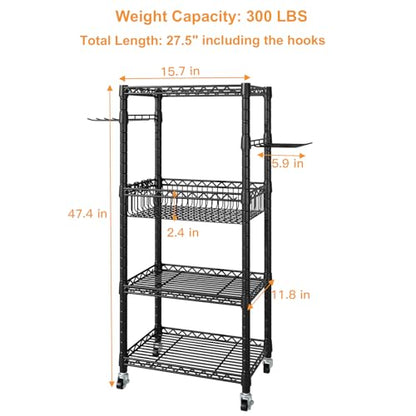 FUTASSI S1 Home Gym Storage, 3-Tier Workout Equipment Organizer with Wheels for Yoga Mats, Foam Roller, Dumbbells, Kettlebells, and Resistance Bands, 47.4" H x 27.5" L x 11.8" D, Black