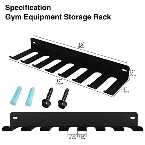 Multi-Purpose Gym Equipment Storage Rack Resistance Bands Storage Hanger Barbell Rack Heavy Duty Gym Rack for Exercise Bands, Lifting Belts and Jump Ropes (17" / 8 prongs)