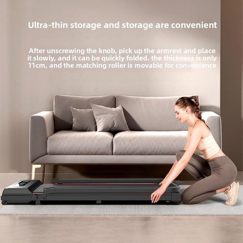 Small and Mini Folding Silent Electric Indoor Walking Machine for Home Use, a Fitness Equipment for Flat Treadmill (Black and red [Without handrails])
