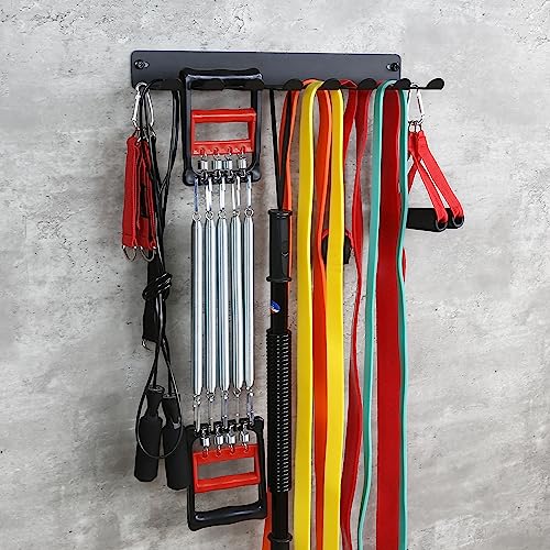 Multi-Purpose Gym Equipment Storage Rack Resistance Bands Storage Hanger Barbell Rack Heavy Duty Gym Rack for Exercise Bands, Lifting Belts and Jump Ropes (17" / 8 prongs)