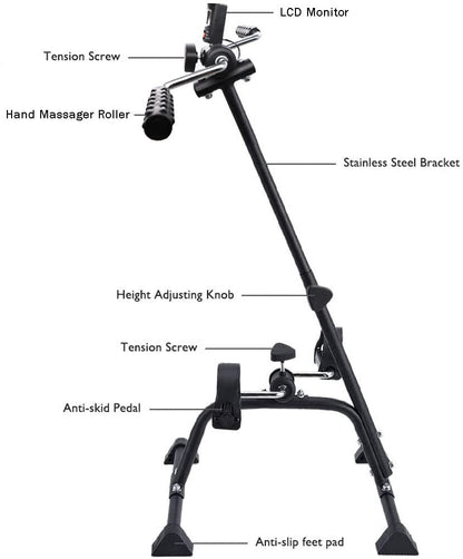 Pedal Exerciser Bike Hand Arm Leg and Knee Peddler Adjustable Fitness Equipment for Seniors, Elderly Home Pedal Exercise Bike for Total Body, with Gift Box & Monitor