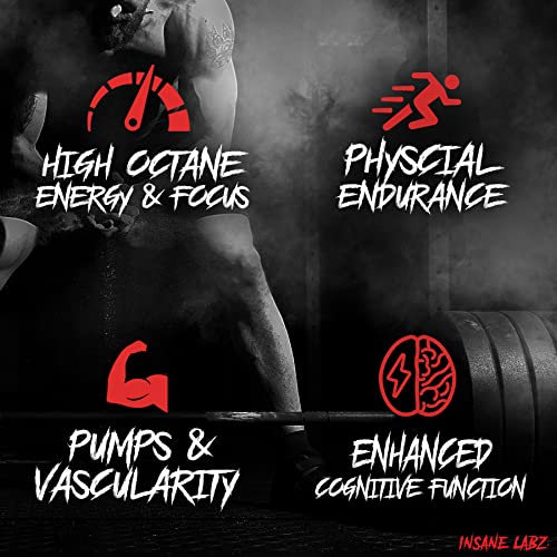 Insane Labz Psychotic, High Stimulant Pre Workout Powder, Extreme Lasting Energy, Focus and Endurance with Beta Alanine, Creatine Monohydrate DMAE, 35 Srvgs (Fruit Punch)