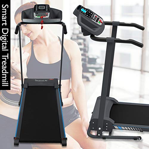 SereneLife - Electric Folding Treadmill Exercise Machine - Smart Compact Digital Workout Fitness Trainer w/ Bluetooth App Sync, Manual Incline Adjustment, For Walking, Running, Gym