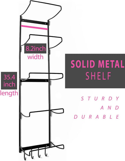 MRZZATA 5-Tiers Yoga Mat Holder Wall Mount, Metal Storage Rack for Mats/Wheels, Foam Roller and Block, Wall Rack with 3-Hooks for Hanging Stretching Strap, Resistance Bands, Yoga Accessories