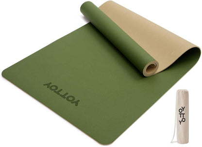 YOTTOY Yoga Mat,Non-Slip Hot Yoga Mat with Anti-Tear Design and Friendly Natural Rubber Mat with Strap and Bag (Green)