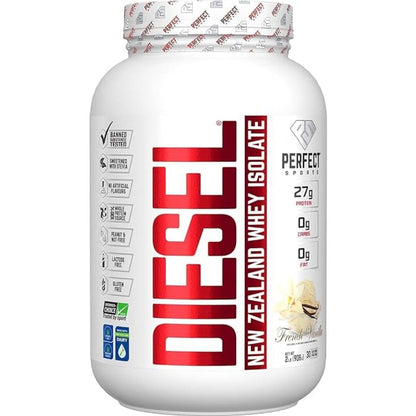 Perfect Sports Diesel 100% New Zealand Whey Protein Isolate | Stevia Sweetened, No Artificial Ingredients, Keto | 0g Carb, 0g Fat, 26g Protein | 2 Pounds (French Vanilla)