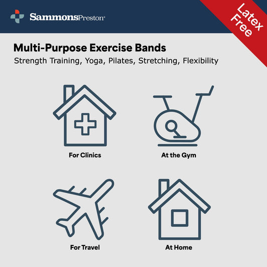 Sammons Preston Resistance Bands for Working Out, Non-Latex Exercise Bands, Resistance Bands for Physical Therapy, Improve Strength & Flexibility, Stretch & Tone Major Muscles, 5pk