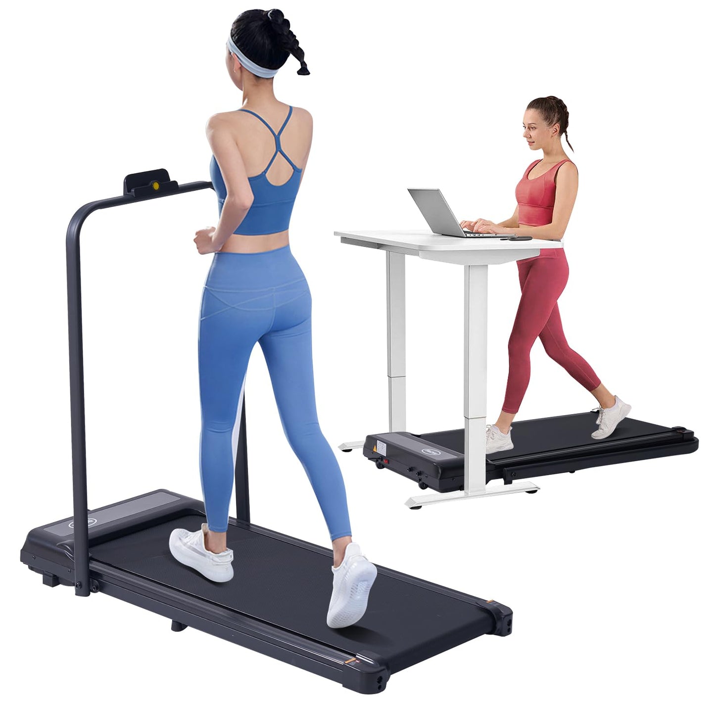 Walking Pad Treadmill with Handles, Folding Foldable Electric Treadmills for Home Small, 3.0HP Walking Pad with Handle Bar, 3 in 1 Portable Under Desk Treadmill with LED Display, 320LBS Capacity