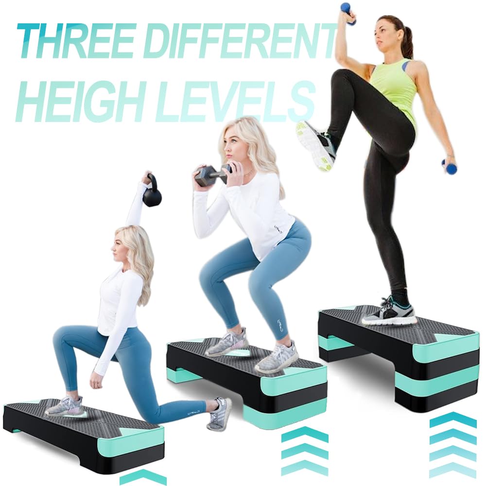 EVERYMILE Aerobic Exercise Step, Adjustable Aerobic Stepper for Exercise, Workout Step Platform, Step Up Box, 26.5" Step Deck with 4” 6” 8” Adjustable Height Risers, Women Home Gym Fitness