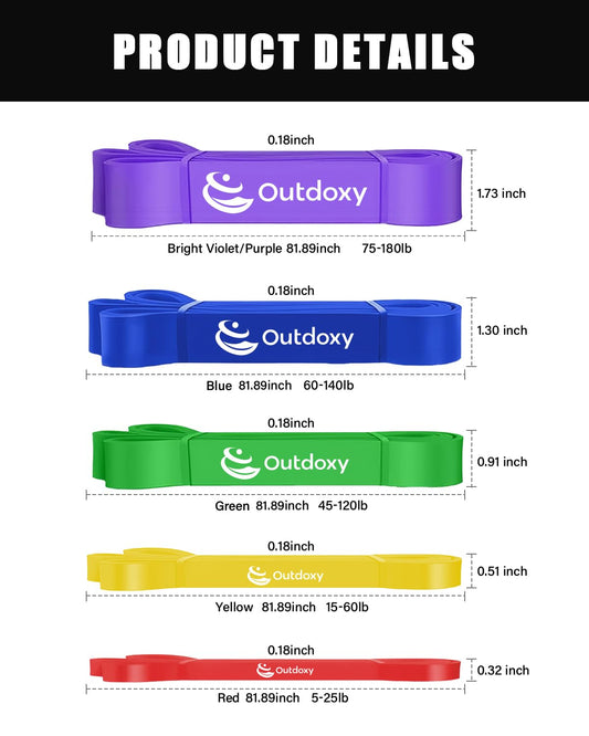 OUTDOXY Resistance Bands, Pull Up Assistance Bands Set of 5(4), Exercise Bands for Men & Women, Heavy Duty Stretch Exercise Bands, Resistance Bands for Working Out, Muscle Training