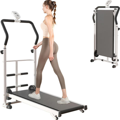 Portable Folding Walking Pad Treadmill with Incline & Handle Bar - Compact Non-Electric Mini Running Machine for Home, Ideal for Kids, Adults & Elderly in Small Spaces