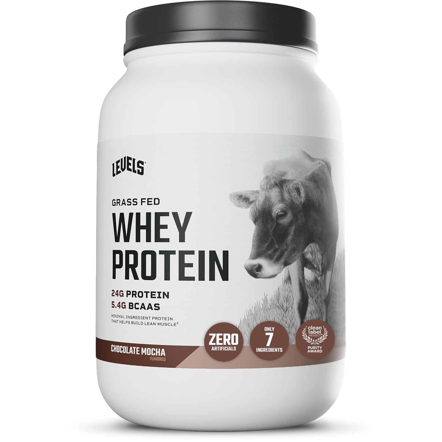 Levels Grass Fed Whey Protein Powder, No Artificials, 24G of Protein, Chocolate Mocha, 2LB