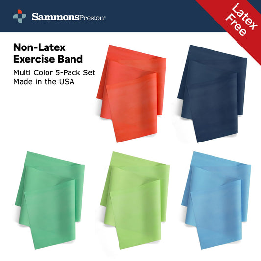 Sammons Preston Resistance Bands for Working Out, Non-Latex Exercise Bands, Resistance Bands for Physical Therapy, Improve Strength & Flexibility, Stretch & Tone Major Muscles, 5pk