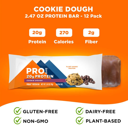 PROBAR - PROTEIN Bar, Cookie Dough, Non-GMO, Gluten-Free, Healthy, Plant-Based, Whole-Food Ingredients, Natural Energy (12 Count)