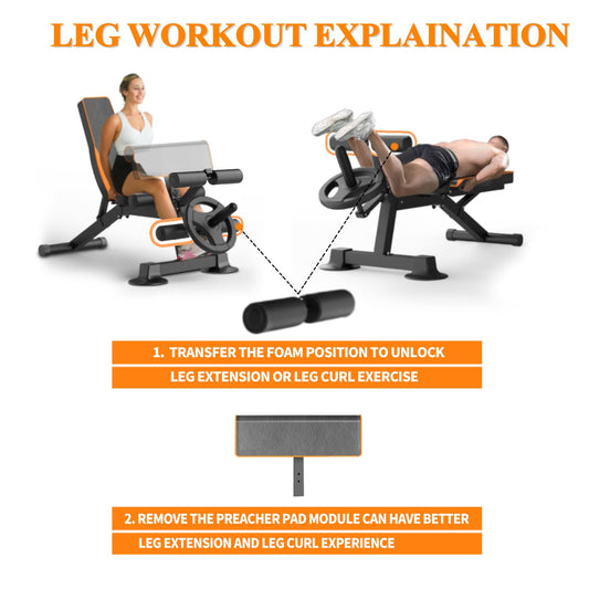 Z ZHICHI Adjustable Weight Bench, Multi-function Preacher Curl Bench for Home Gym, Foldable Leg Extension and Leg Curl Machine, weight capacity 660LBS.